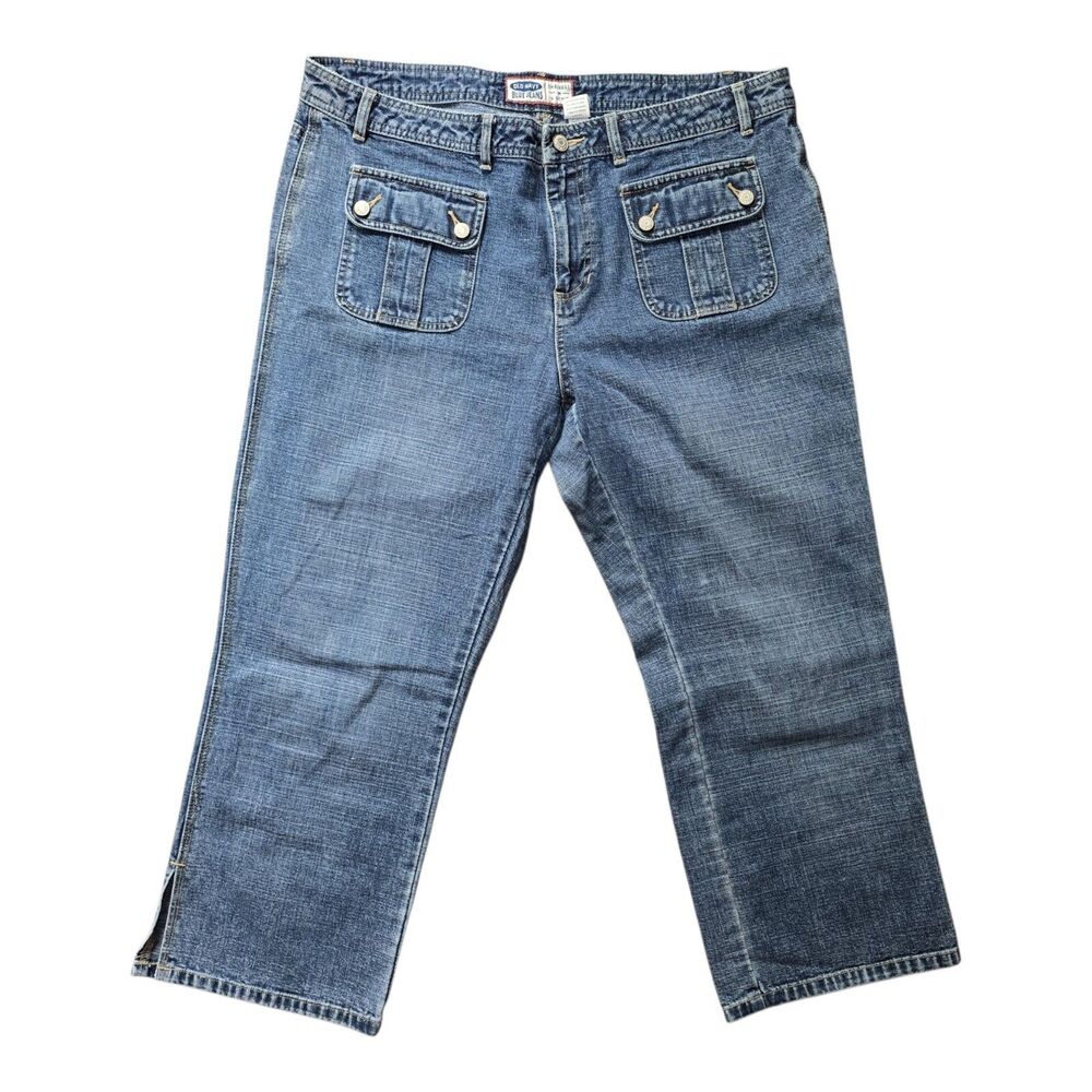 Vintage Y2K Old Navy Womens 16 Blue Denim Cargo Pocket Capri Crop Pants